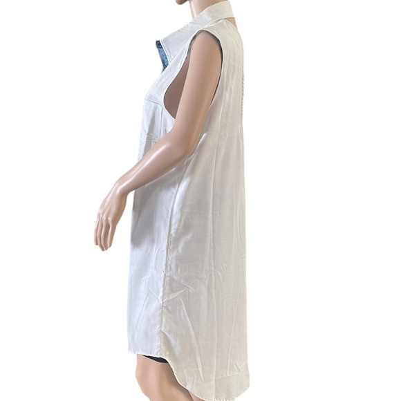 Isabel Lu  Blue Chambray Sleeveless Shirtdress Contrasting Dark Blue Placket   M - Picture 10 of 14